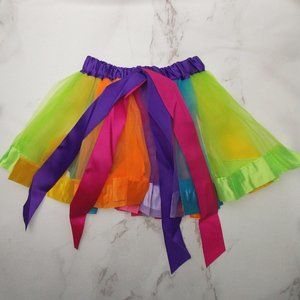 Rainbow Tutu Skirt Ribbon Girls Medium Tulle Mesh Ballet Dance Halloween Costume